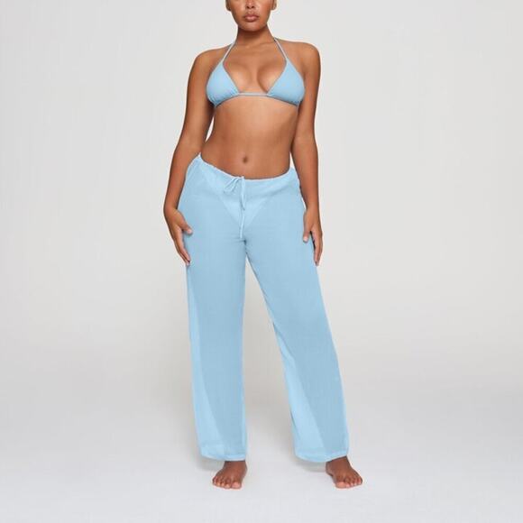 SKIMS Crinkle Silk Chiffon Cover Up Pants Drawstring Sheer Iris Blue NWT Size 4X - Picture 2 of 9
